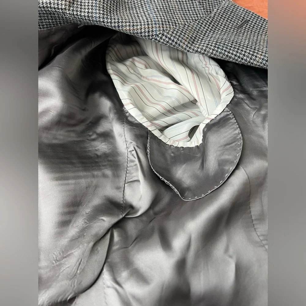 Ralph Ralph Lauren Silk Wool Houndstooth Blazer Sport Jacket 42S Gray Tweed